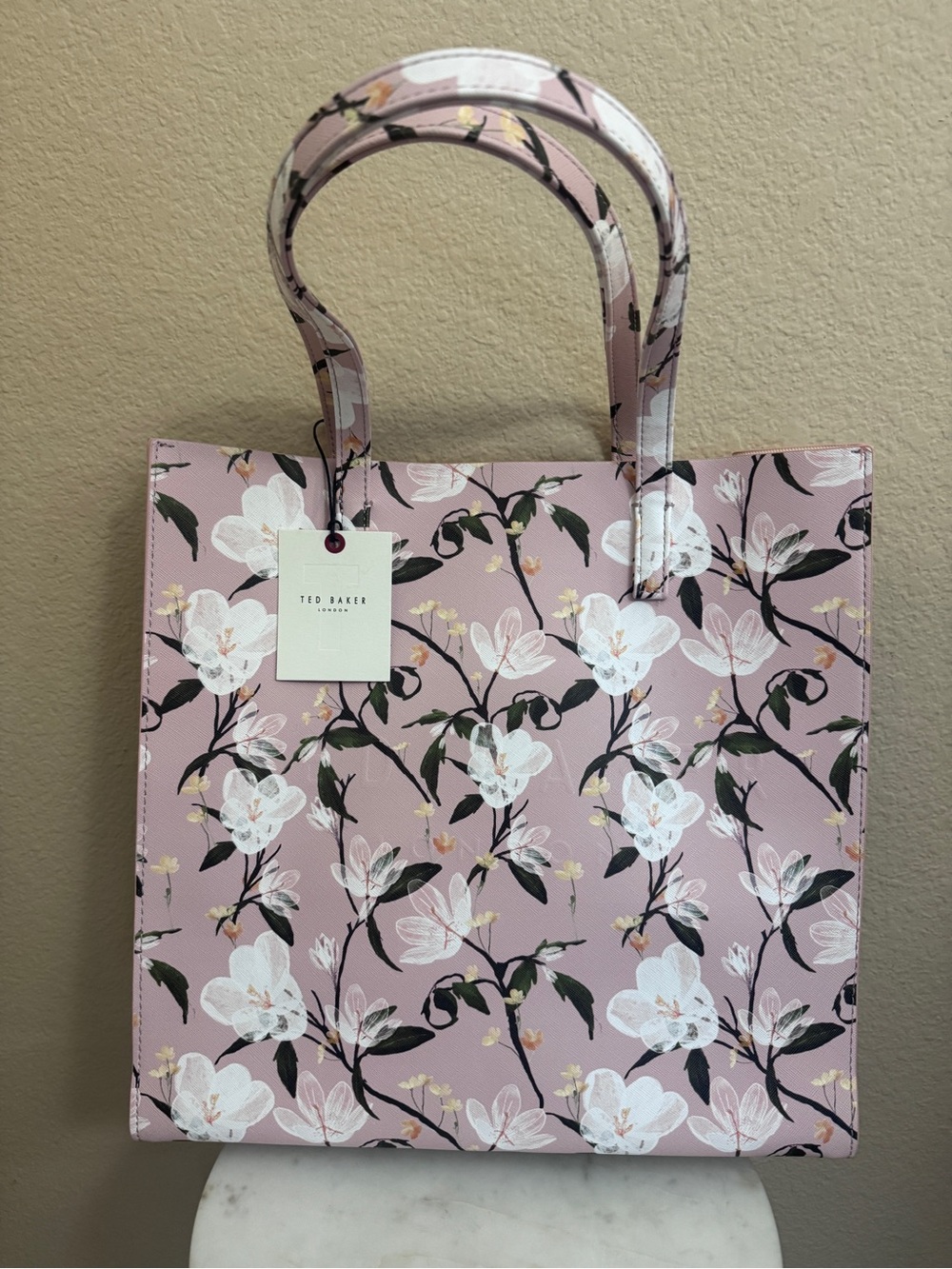 Women TED BAKER Large Icon dusty pink floral botanical wildflower Shopper Tote
